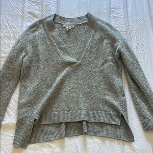 H&M Gray V-Neck Sweater with Split Hem